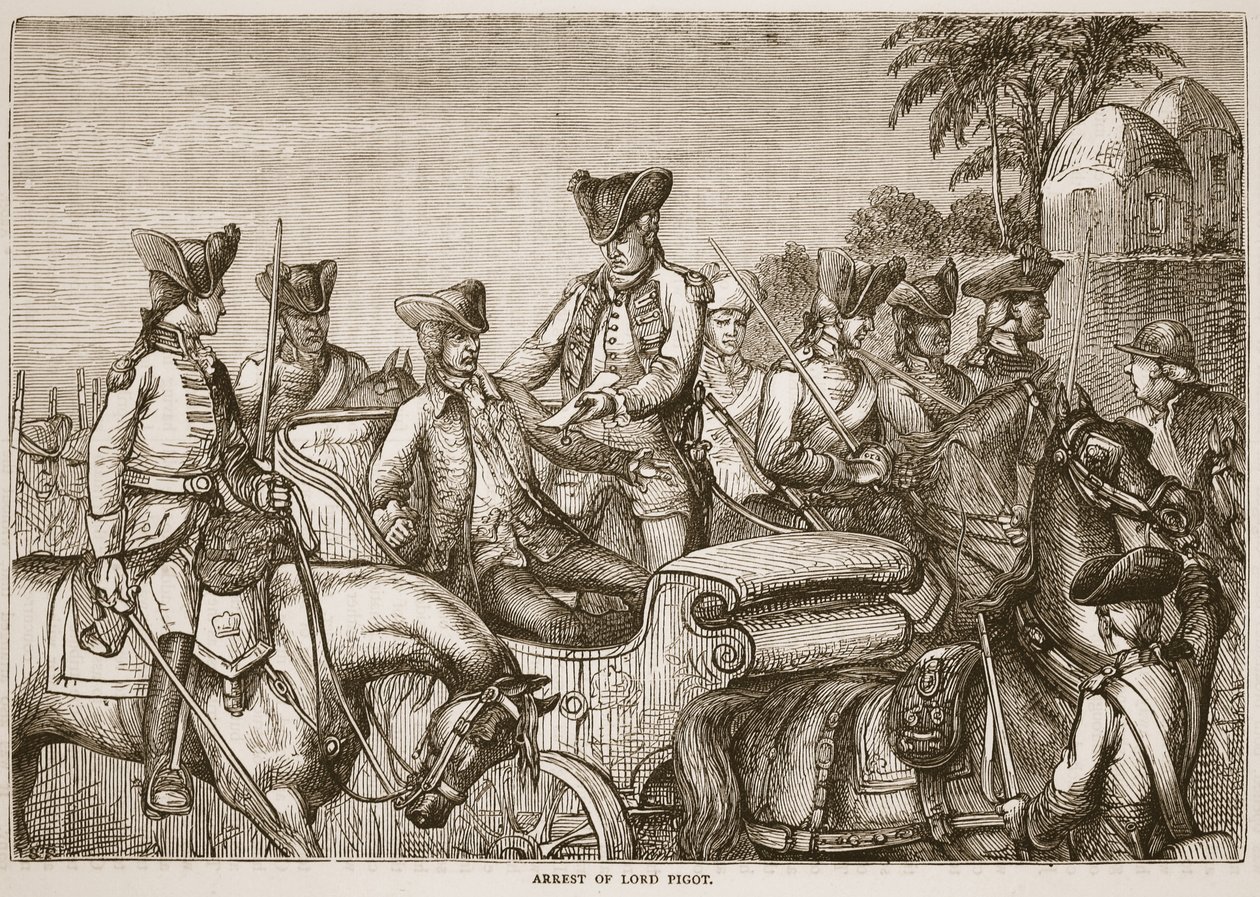 Arresto de Lord Pigot, ilustración de Cassells Illustrated History of India de James Grant, pub. 1879 de English School