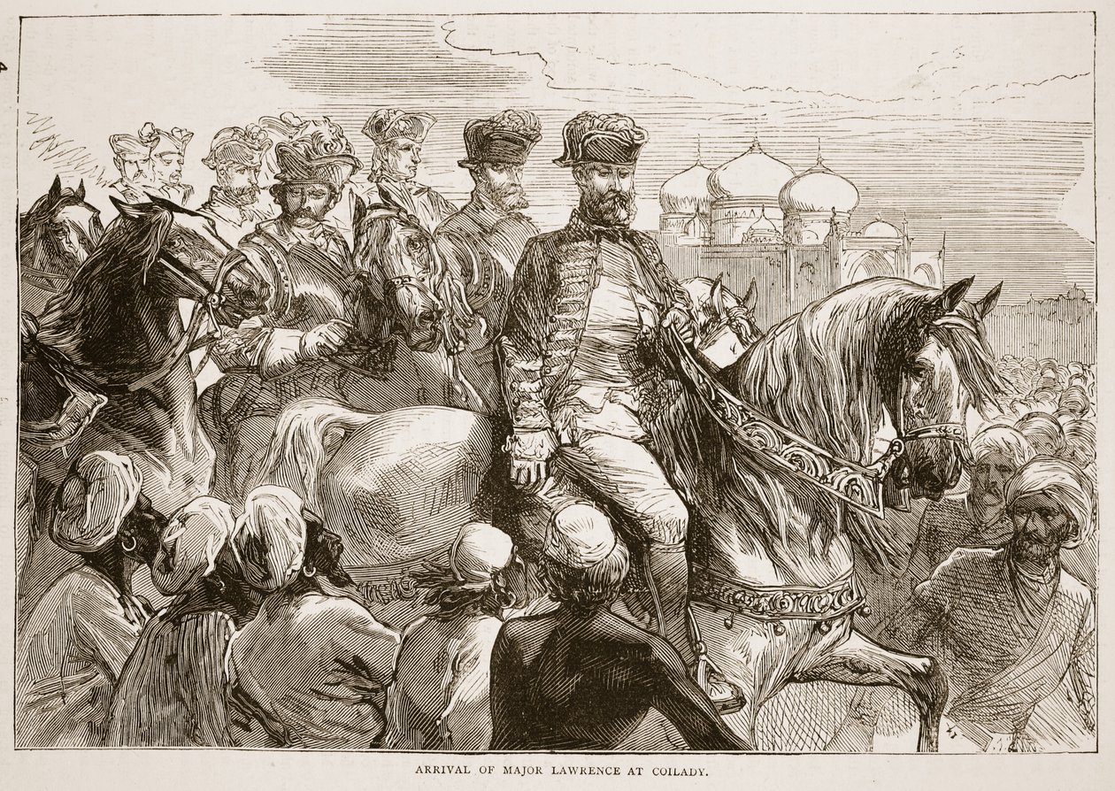 Llegada del Mayor Lawrence a Coilady, ilustración de Cassells Illustrated History of India de James Grant, pub. 1879 de English School