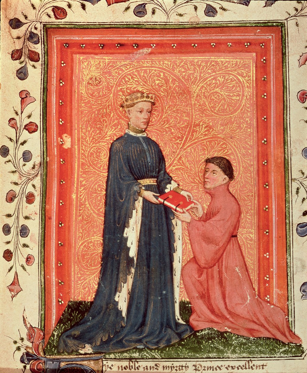 Arundel 38 f.37 Thomas Hoccleve presentando su libro 