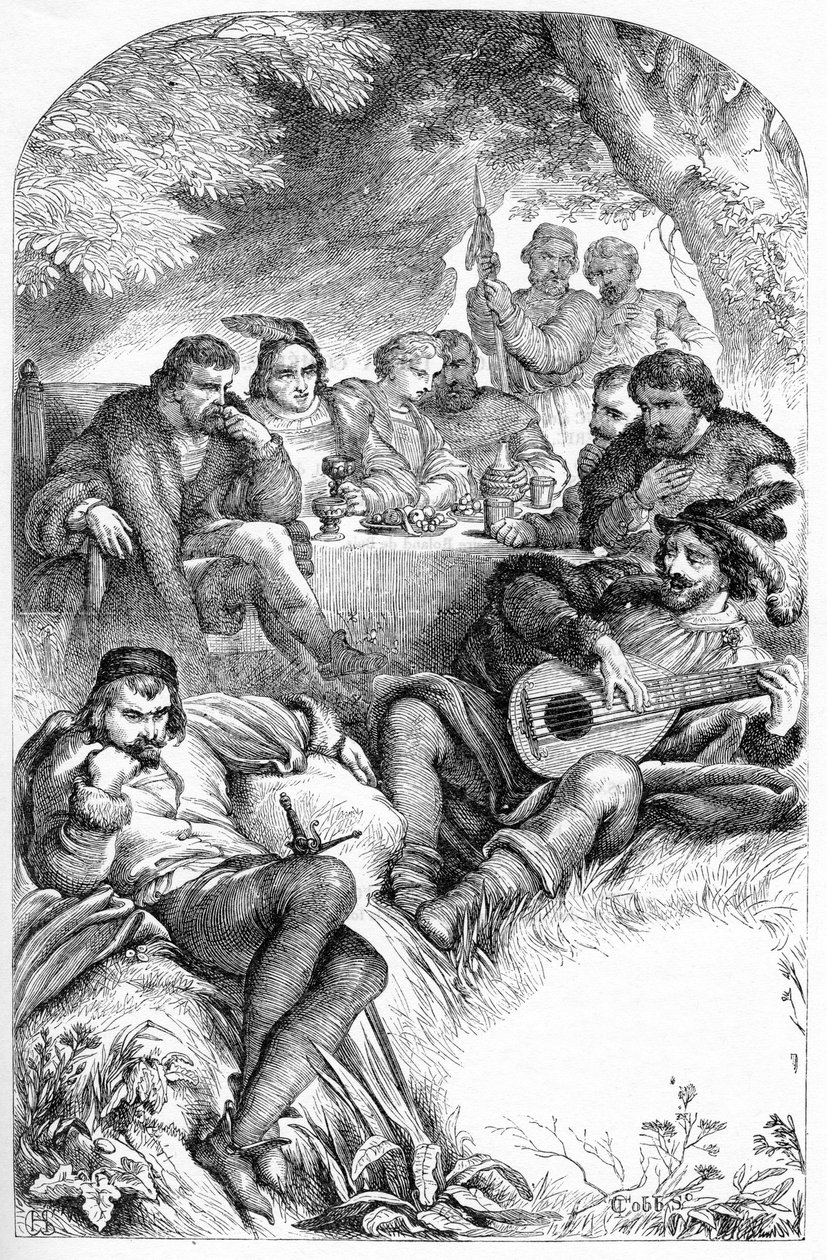 Como gustéis - Ilustración en “Obras completas de William Shakespeare” 1866 - Las ilustraciones y la forma general de esta edición están tomadas de Shakespeare ilustrado de Cassell, publicado en Londres de English School