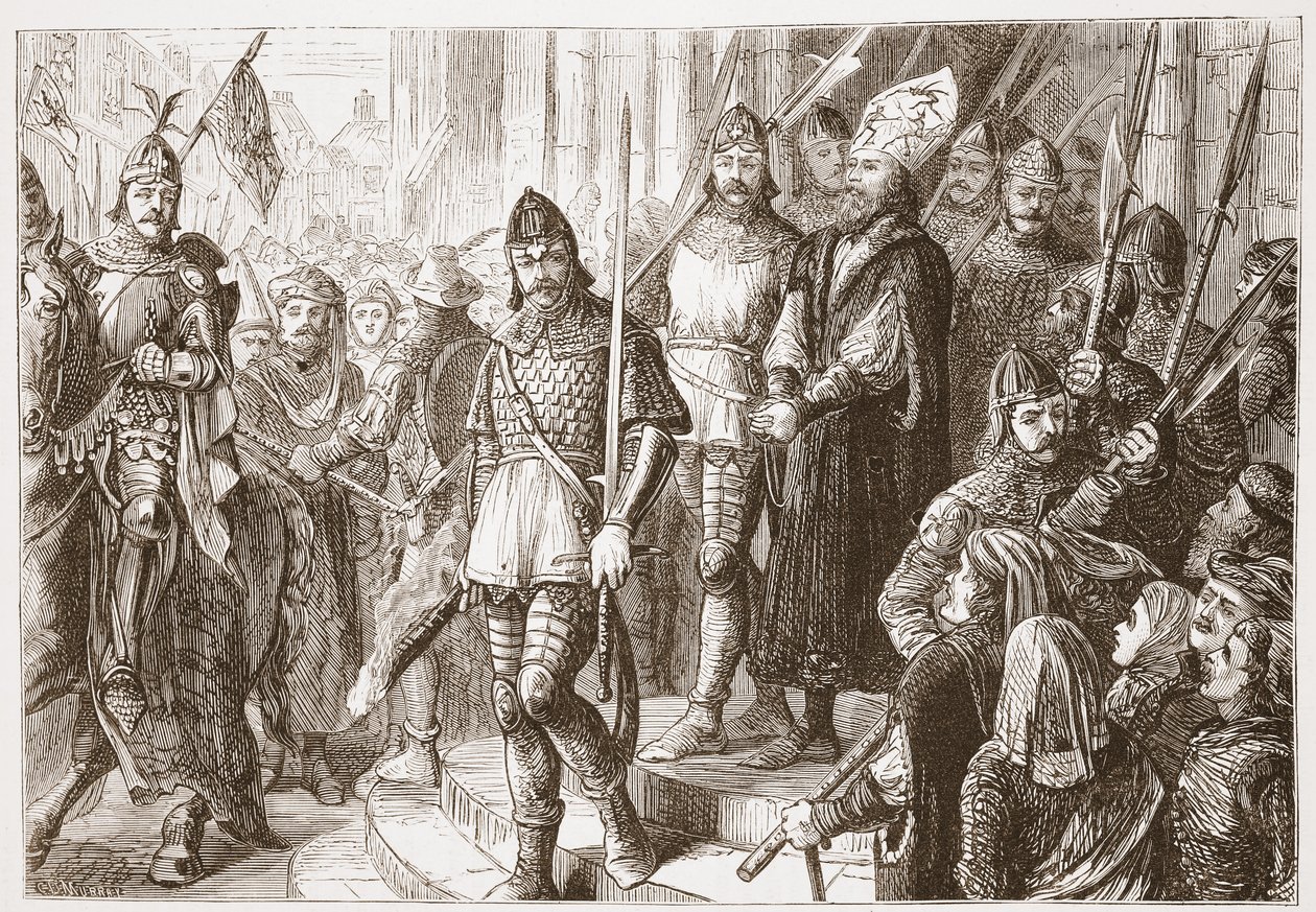 Mientras lo sacaban de la iglesia... comenzó a cantar, Credo in Unum Deum, ilustración de La Historia del Protestantismo de James Aitken Wylie, pub. 1878 de English School