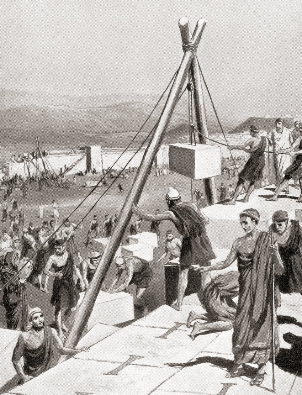 Atenienses reconstruyendo su ciudad bajo la guía de Temístocles después de la invasión persa de Grecia, c.479 a.C., de la Historia de las Naciones de Hutchinson, pub.1915 de English School