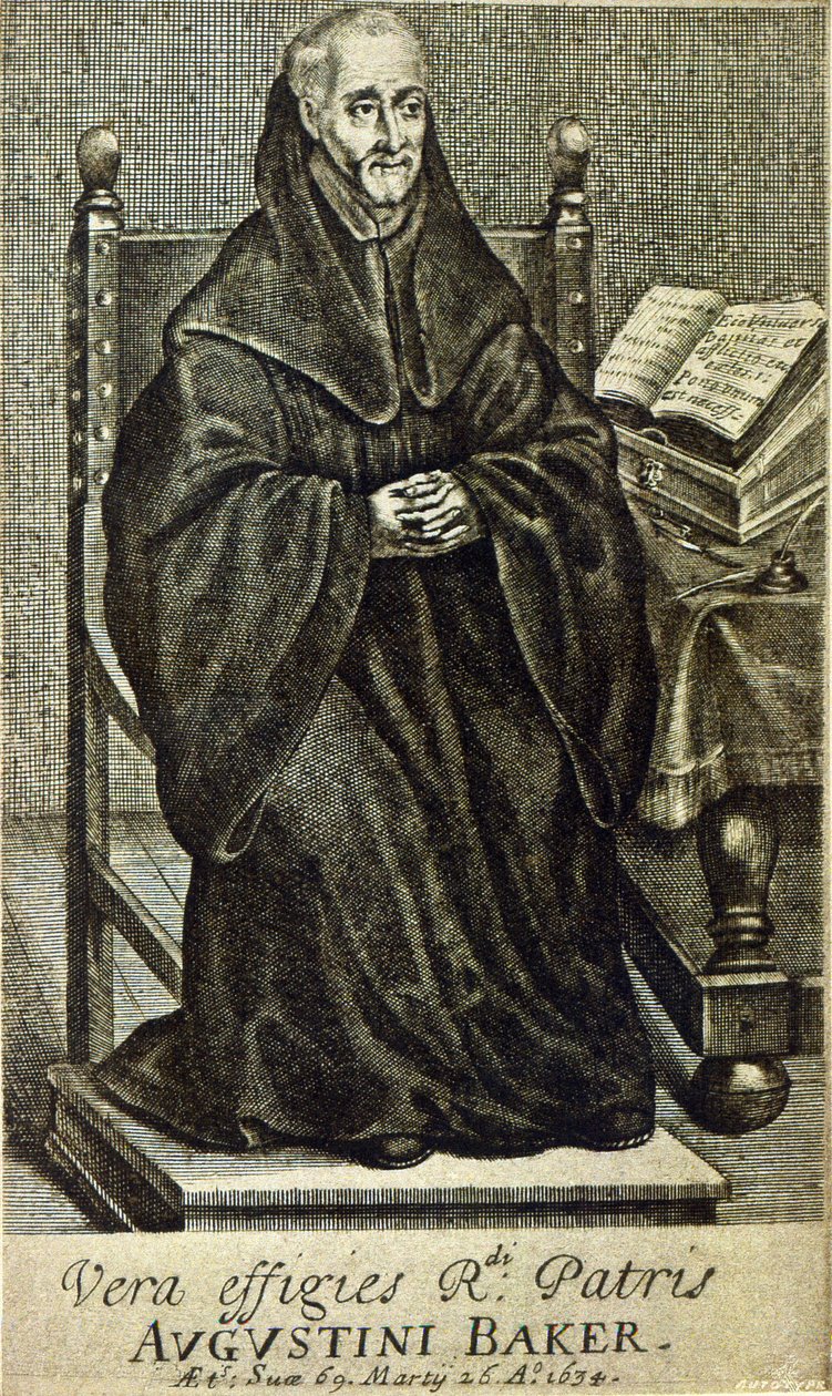 Augustini Baker, frontispicio de Holy Wisdom, impreso en 1634 de English School