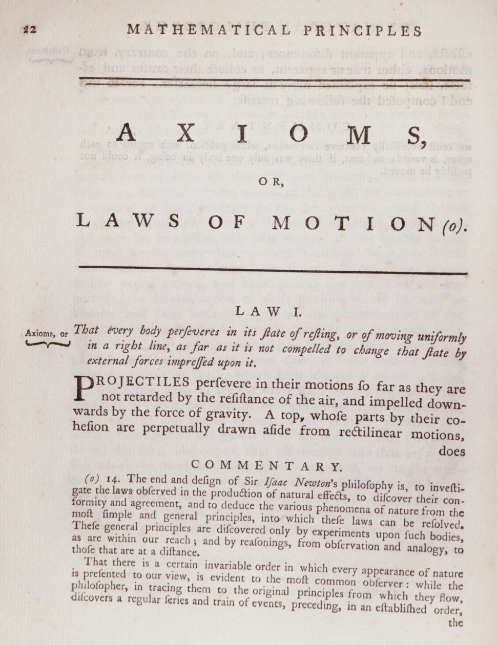 Axiomas o Leyes del Movimiento, del Volumen I de Los principios matemáticos de la filosofía natural de Sir Isaac Newton, 1777 de English School