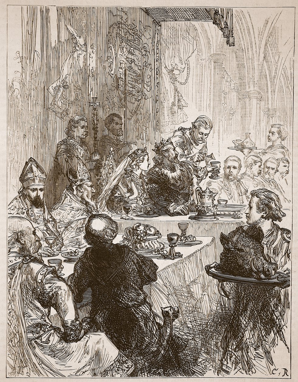 Banquete en el matrimonio de Enrique y Leonor de Provenza, ilustración de Cassells Illustrated History of England de English School
