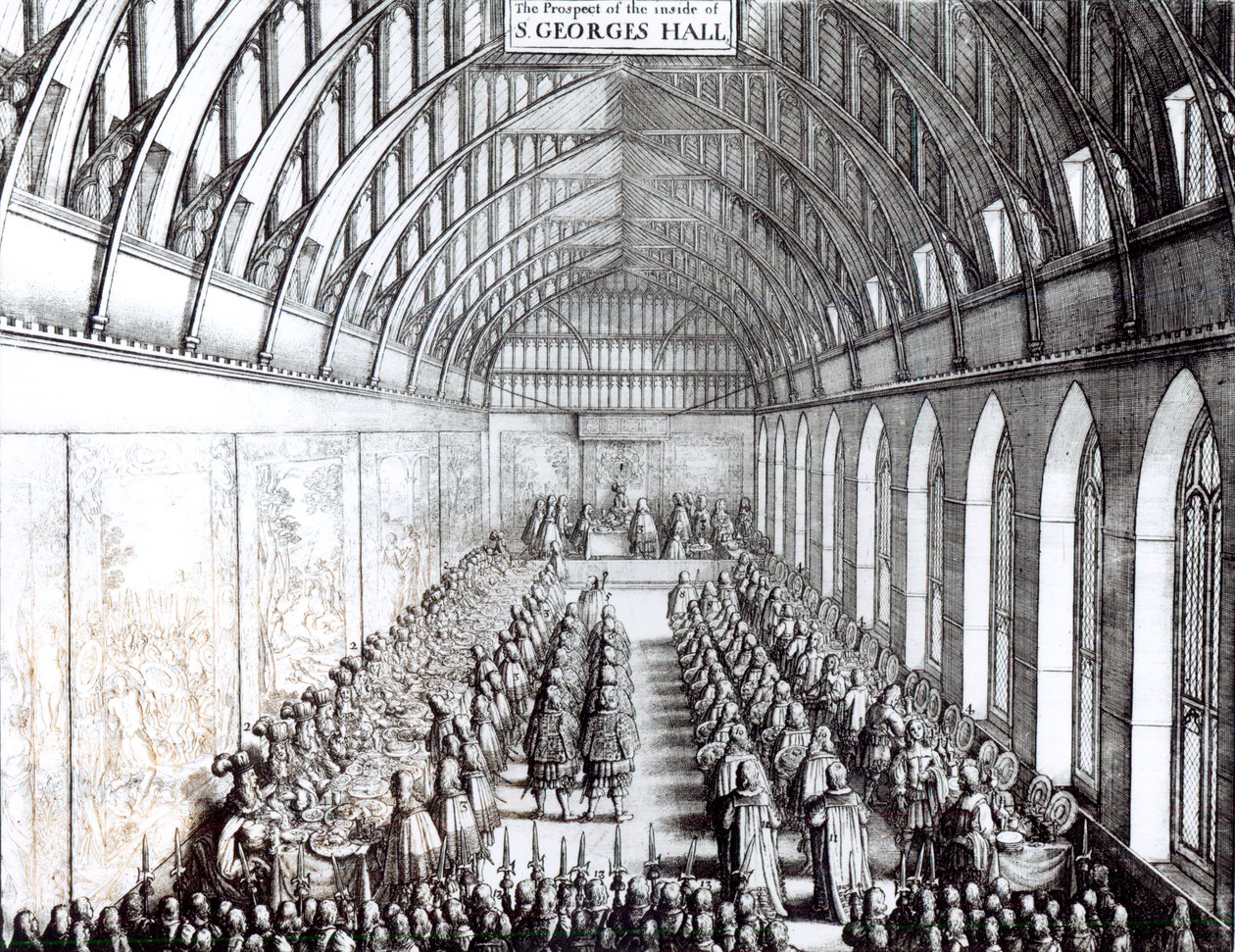 Banquete de Carlos II en el Salón de San Jorge, Castillo de Windsor de English School