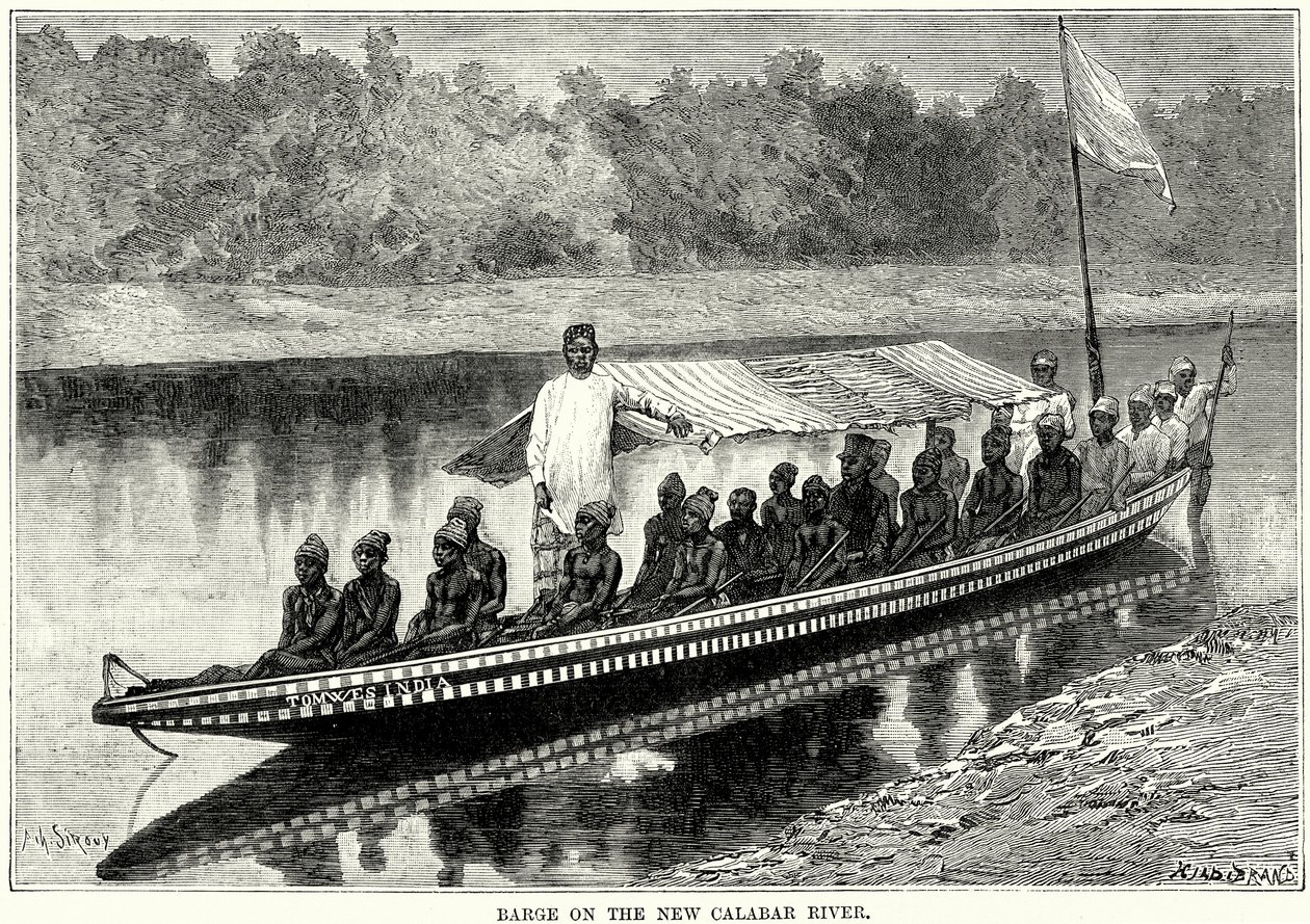 Barcaza en el río Nuevo Calabar (grabado) de English School