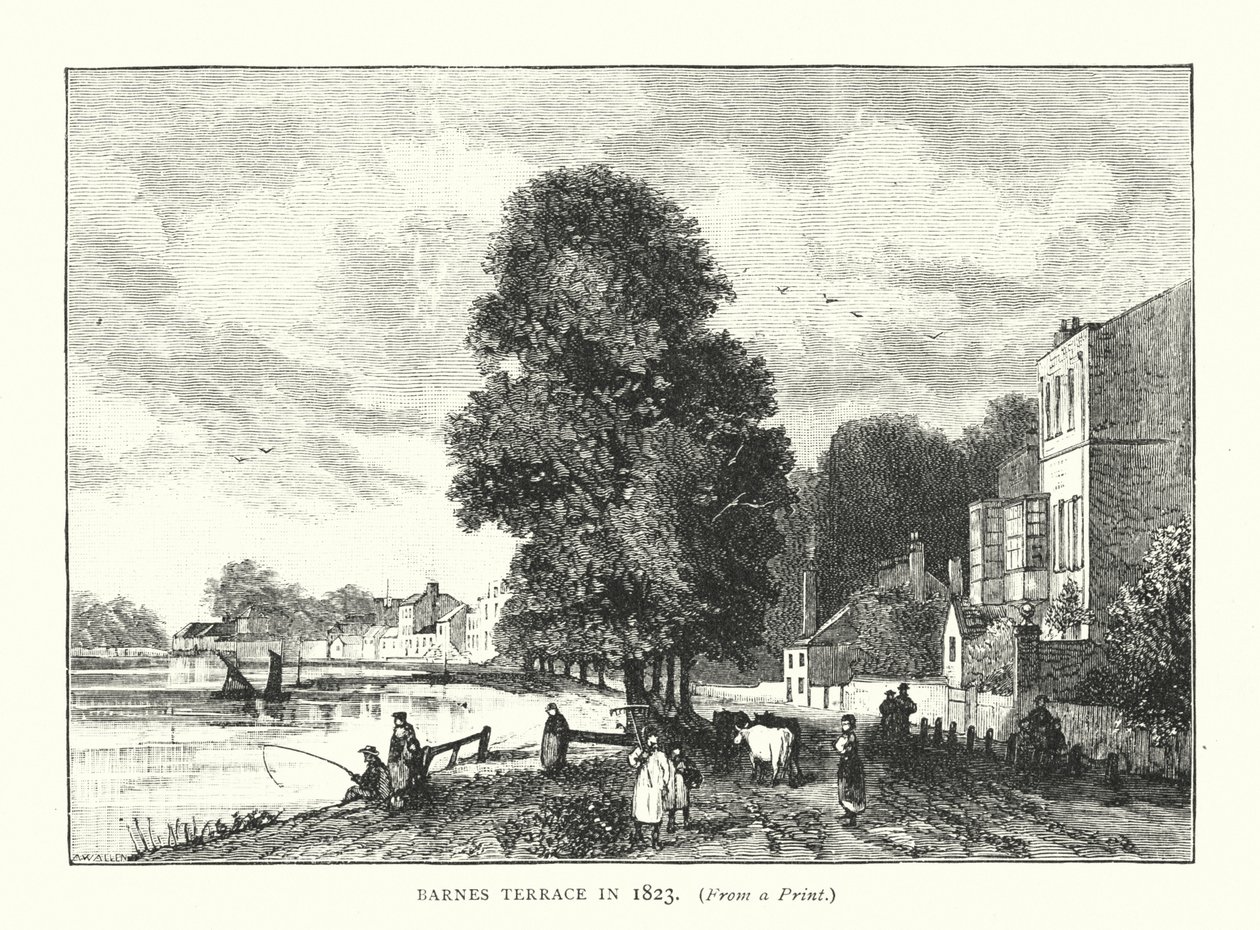 Barnes Terrace en 1823 (grabado) de English School