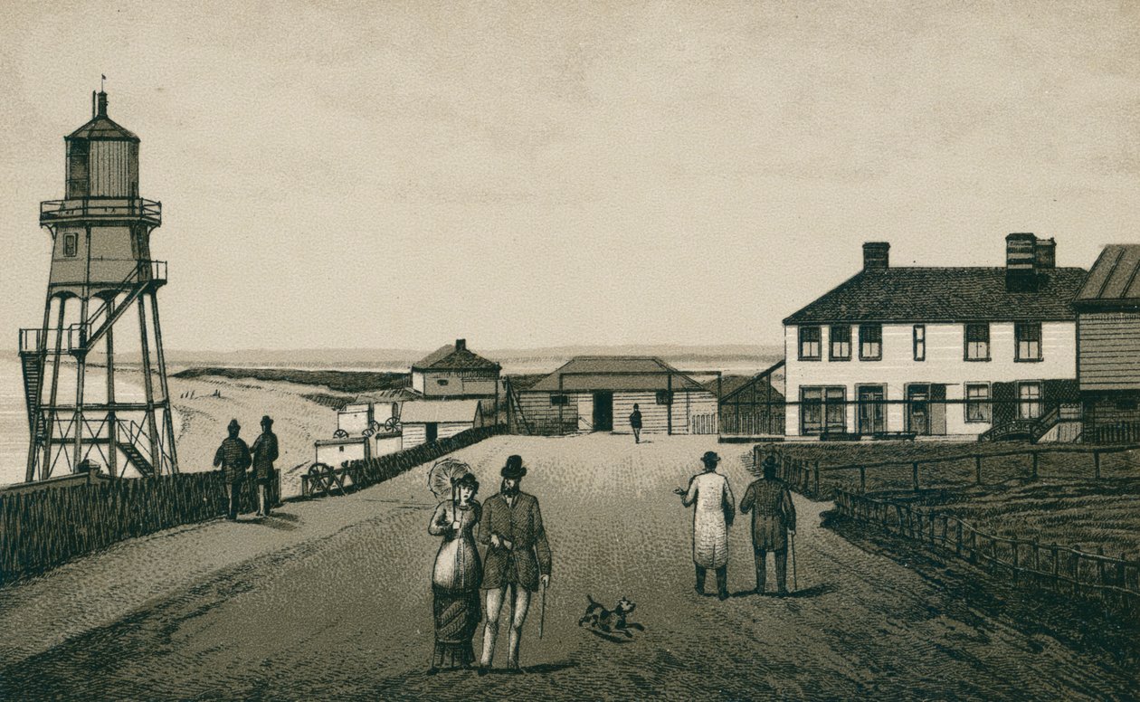 Casa de baños y arena, Dovercourt (litografía) de English School