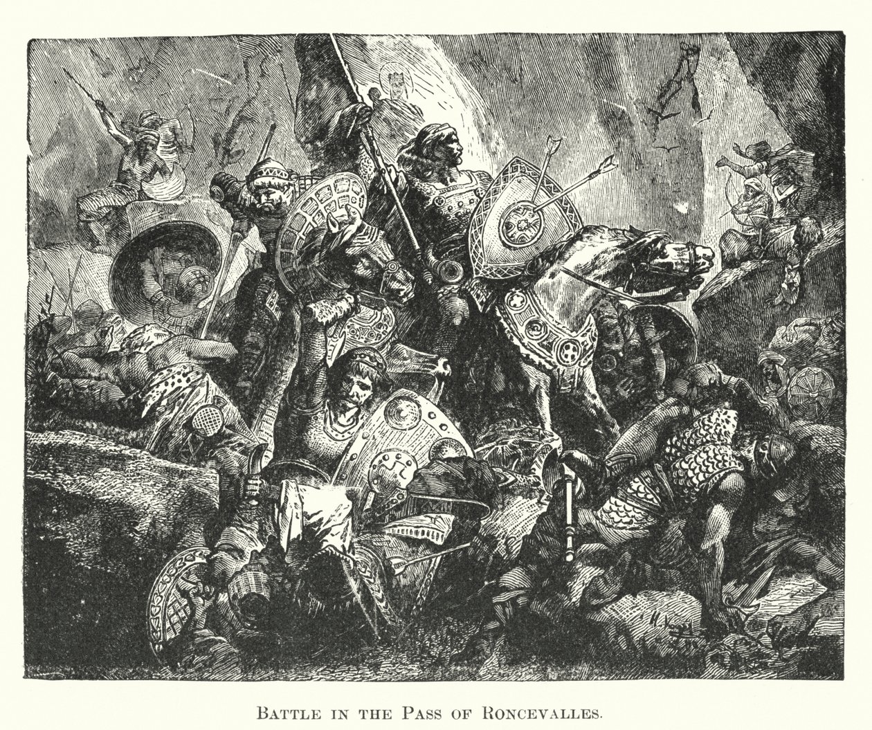 Batalla en el paso de Roncesvalles (grabado) de English School