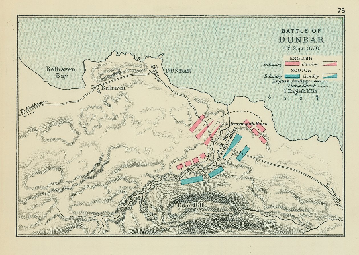 Batalla de Dunbar (litografía en color) de English School