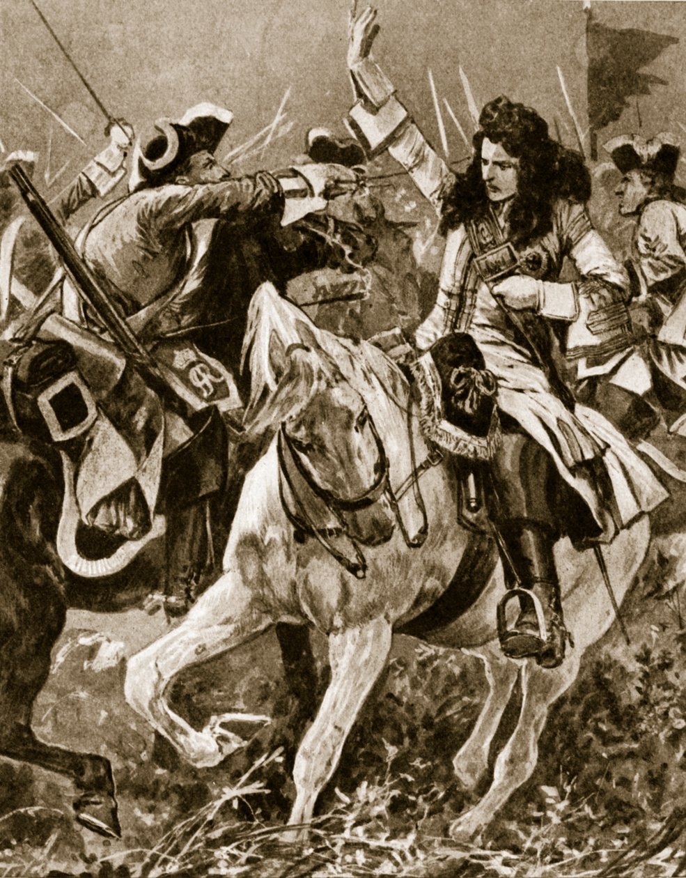 Batalla de Malplaquet, 11 de septiembre de 1709: Chevalier St. George herido durante la Guerra de Sucesión Española de English School