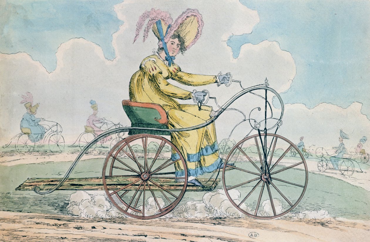 Bicicleta con tres ruedas, el pasatiempo de las damas, 1819 de English School