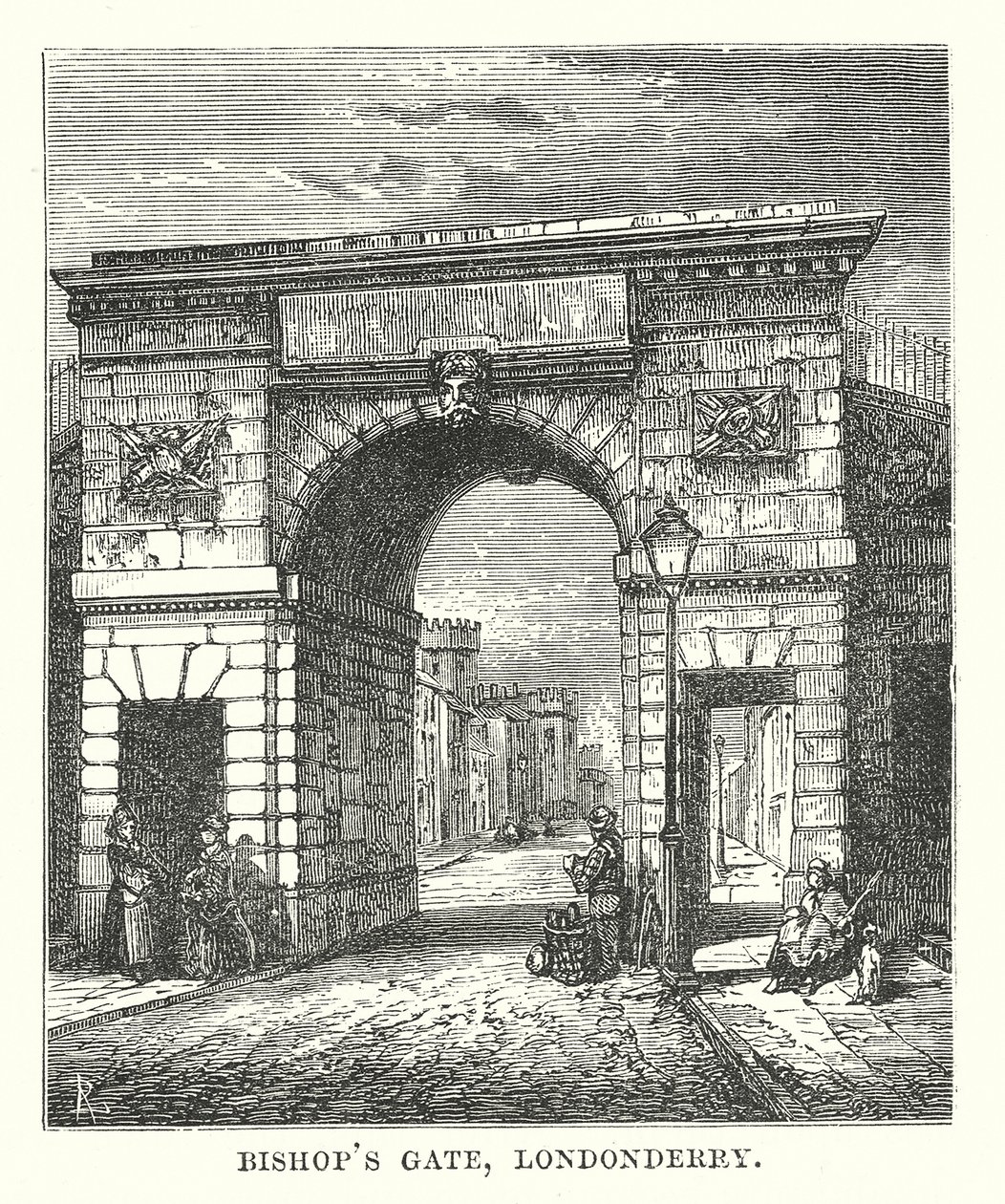 Puerta del Obispo, Londonderry (grabado) de English School