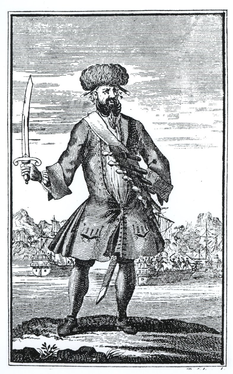 Barbanegra el Pirata, de Una historia general de los robos y asesinatos de los piratas más notorios por el Capitán Charles Johnson, publicado en 1724 de English School
