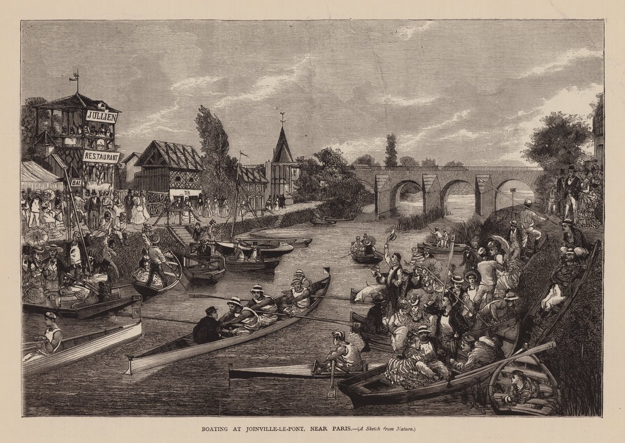 Navegación en Joinville-Le-Pont, cerca de París (grabado) de English School