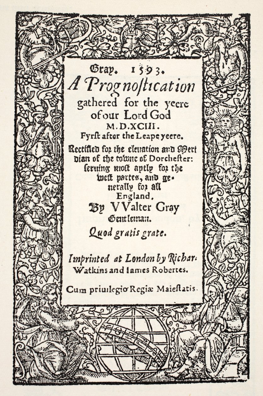 Borde con el globo en la base, una Prognosticación por Walter Gray, impreso por Watkins y Roberts, 1593 de English School