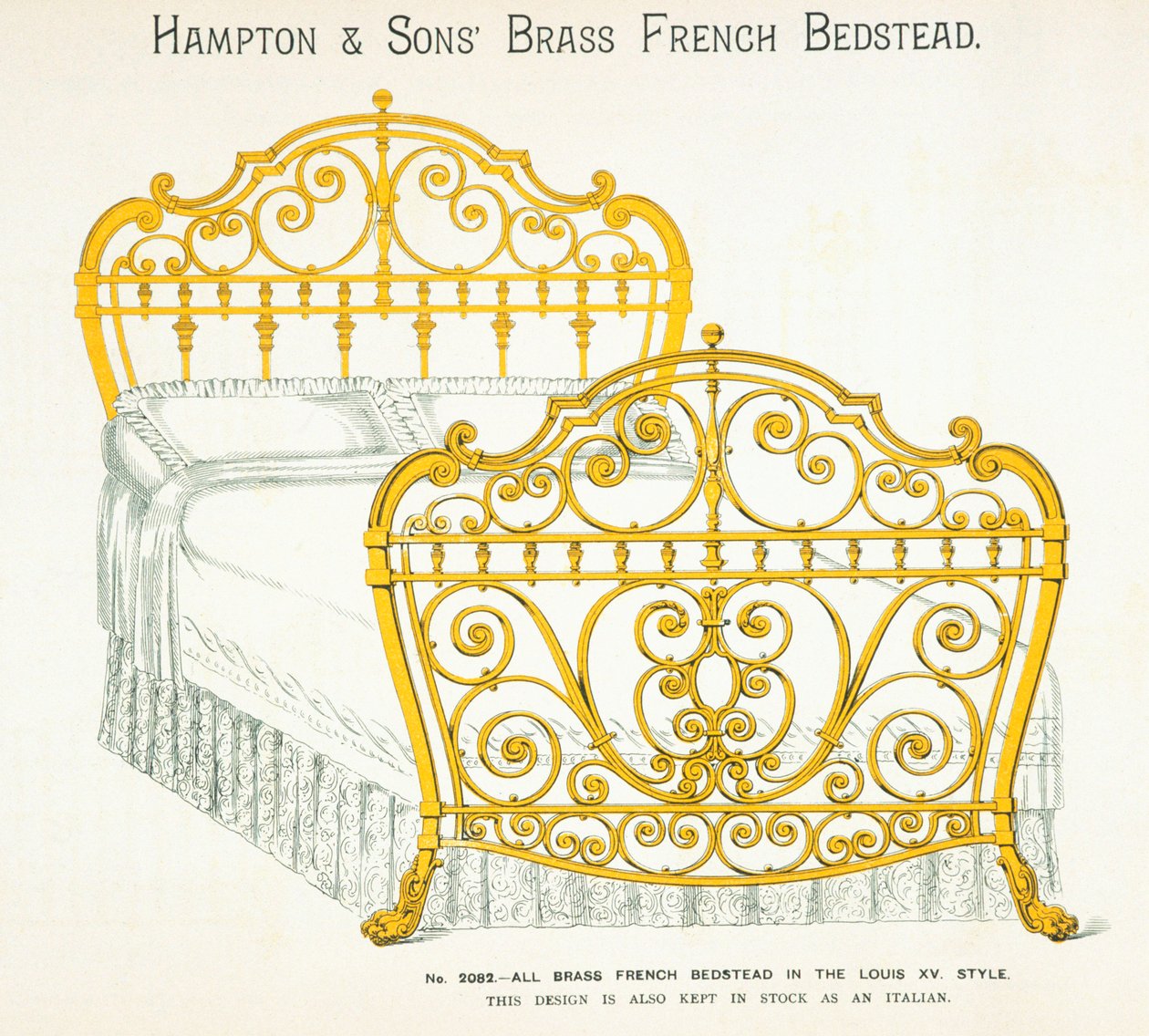 Cama de Latón Francesa del Catálogo de Muebles de Hampton and Sons, 1902 de English School