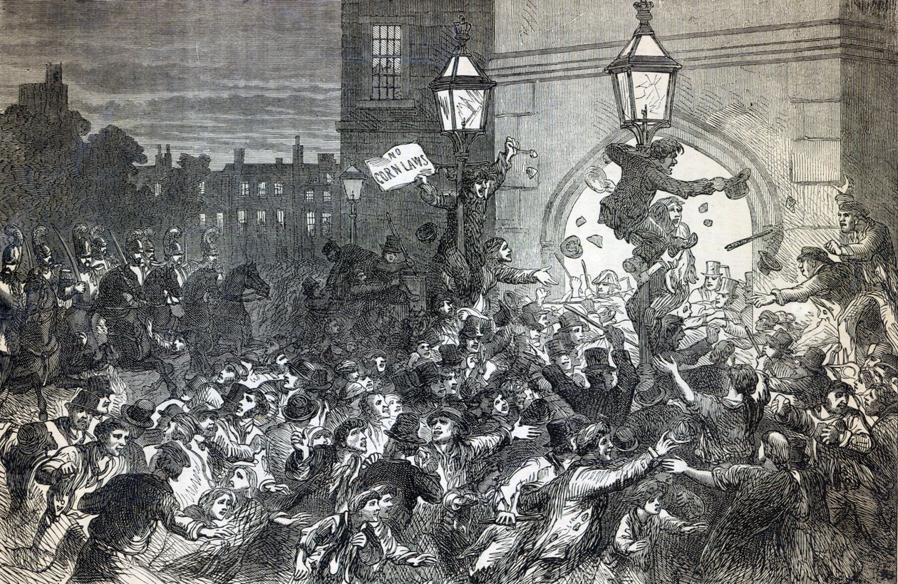 Motín del pan en la entrada de la Cámara de los Comunes en 1815 de English School