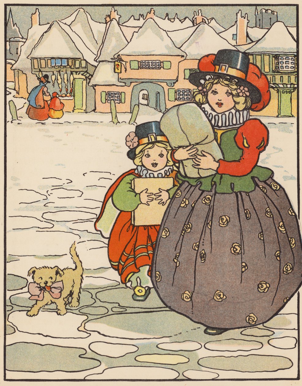Bringing Home the Christmas Presents (litografía en color) de English School