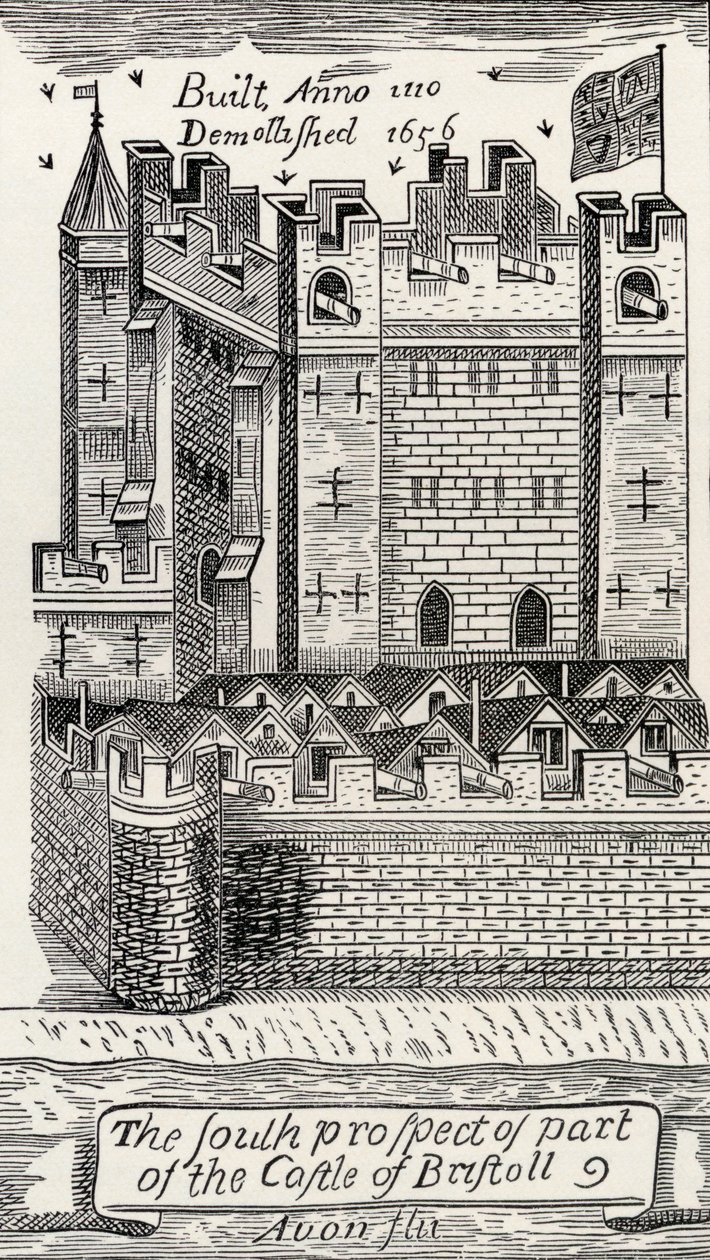 Castillo de Bristol, después del mapa de James Millerd de Bristol de 1673, de 