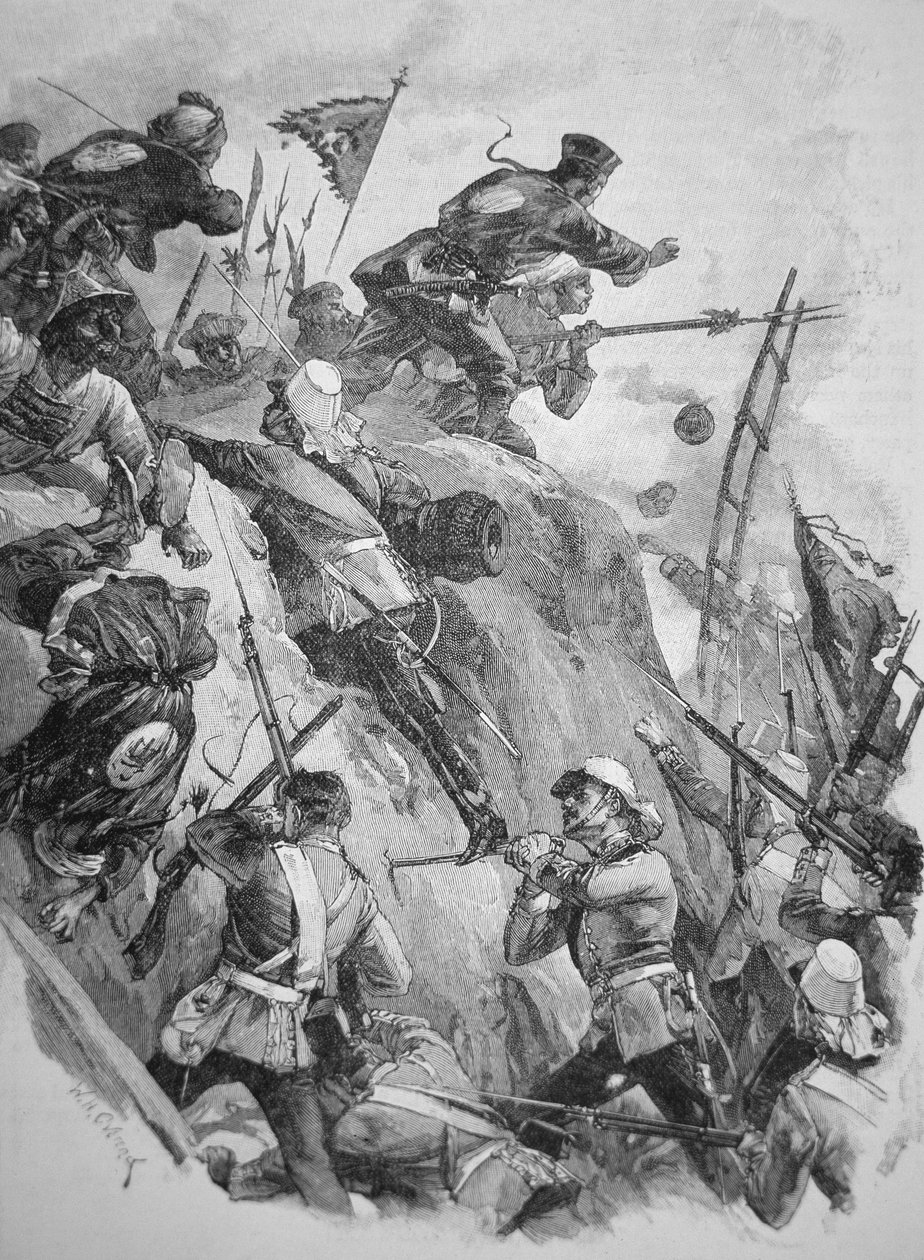 Tropas británicas asaltando los Fuertes de Taku en China en 1860 durante las Guerras del Opio de English School