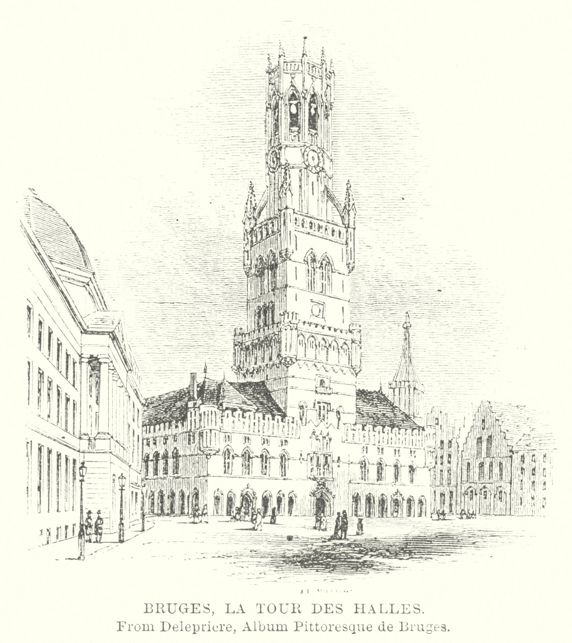 Brujas, Torre Halles (grabado) de English School