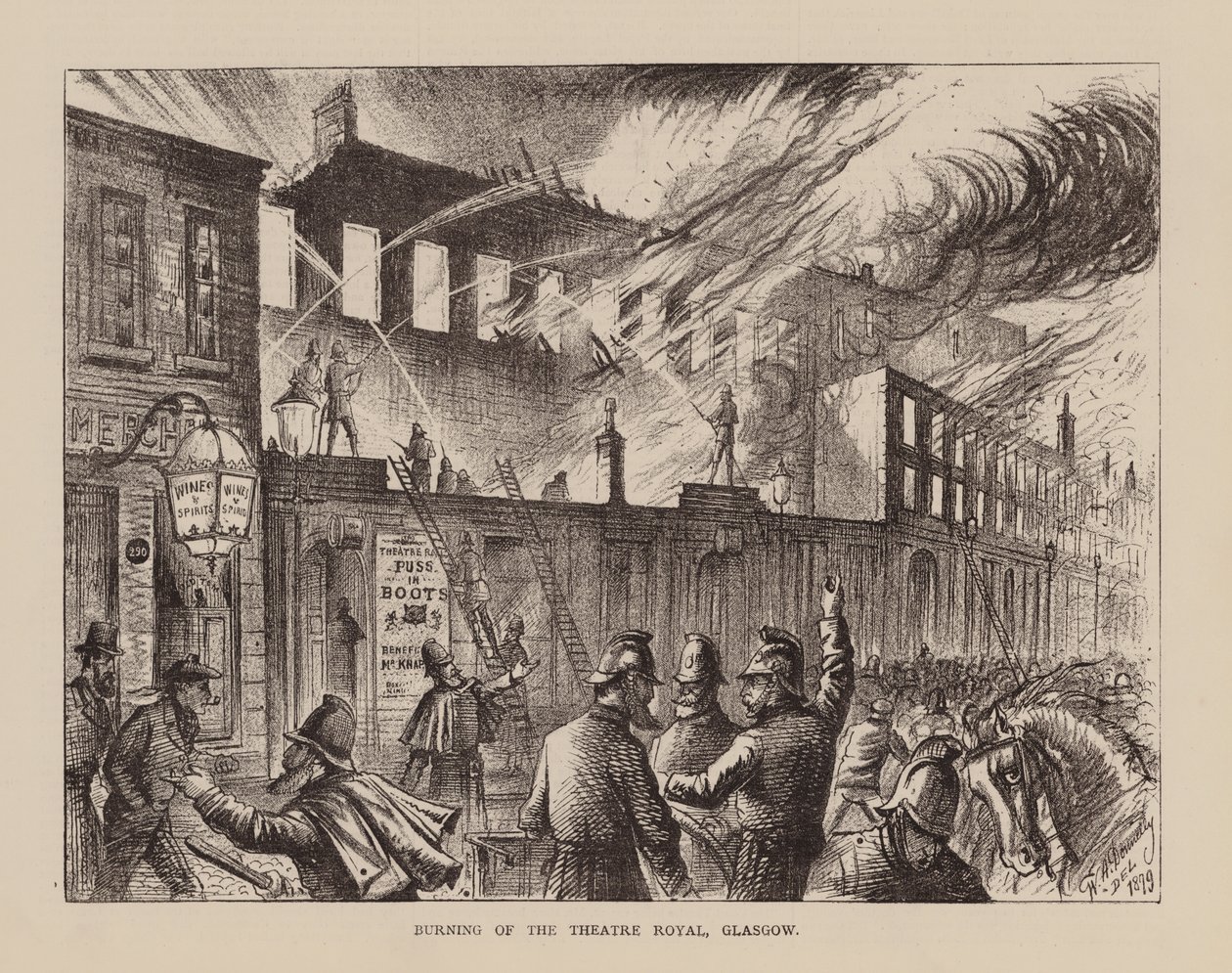 Incendio del Theatre Royal, Glasgow (grabado) de English School