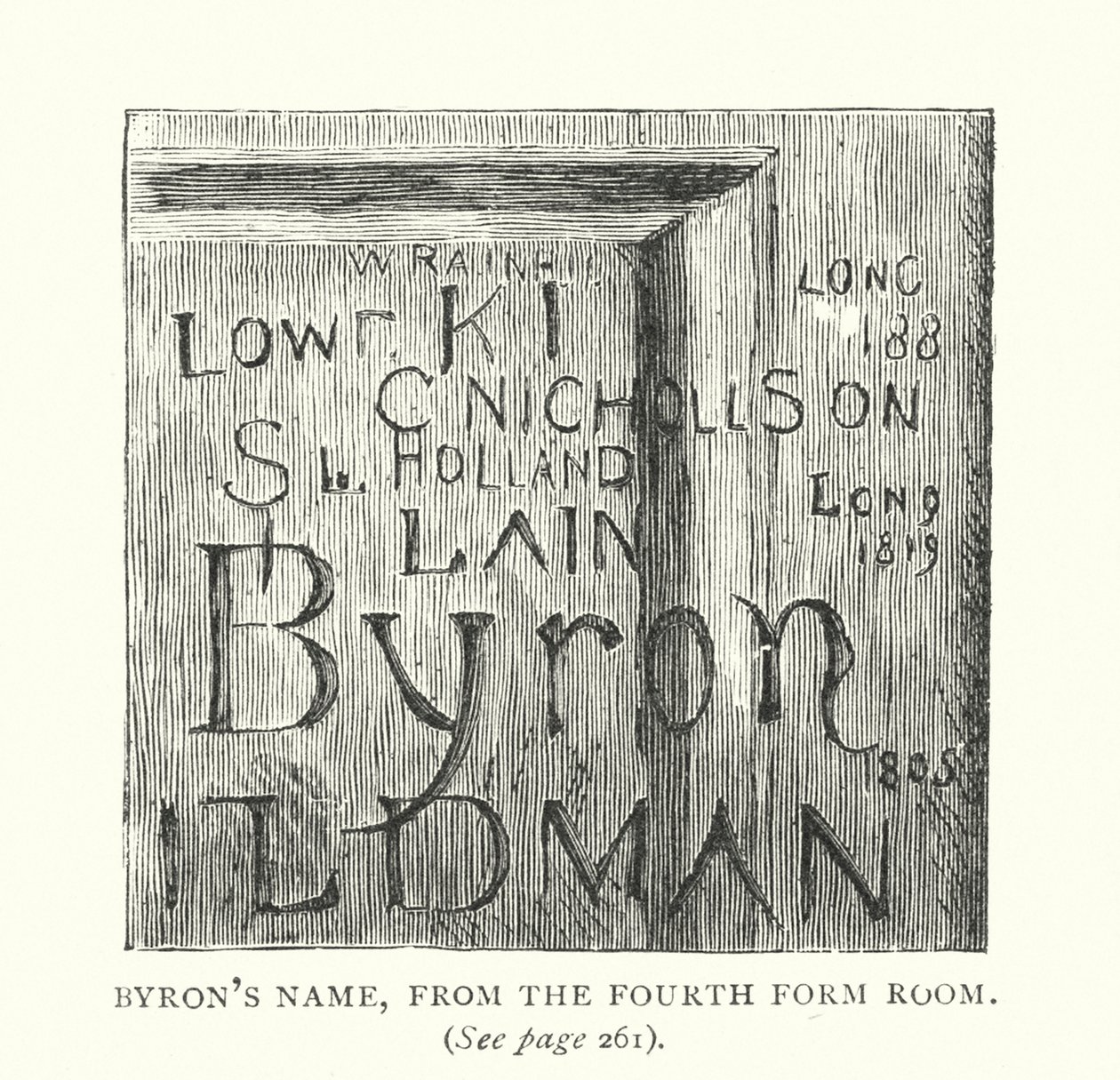 Nombre de Byron, desde la sala de cuarto curso (grabado) de English School