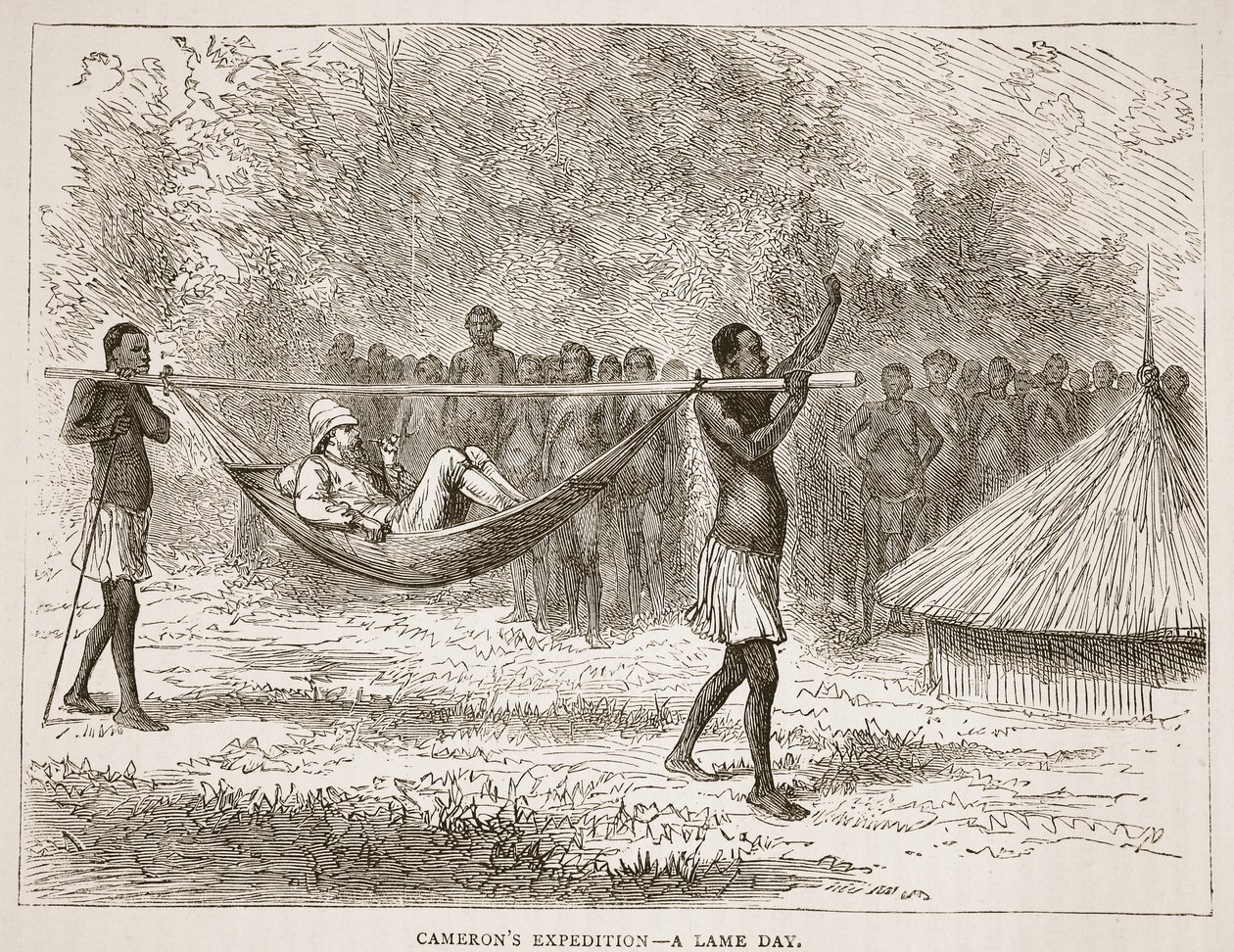 La expedición de Cameron - un día cojo, ilustración de The Pictorial Edition of the Life and Discoveries of David Livingstone por J. Ewing Richie, pub. por A. Fullarton & Co., 1876 de English School