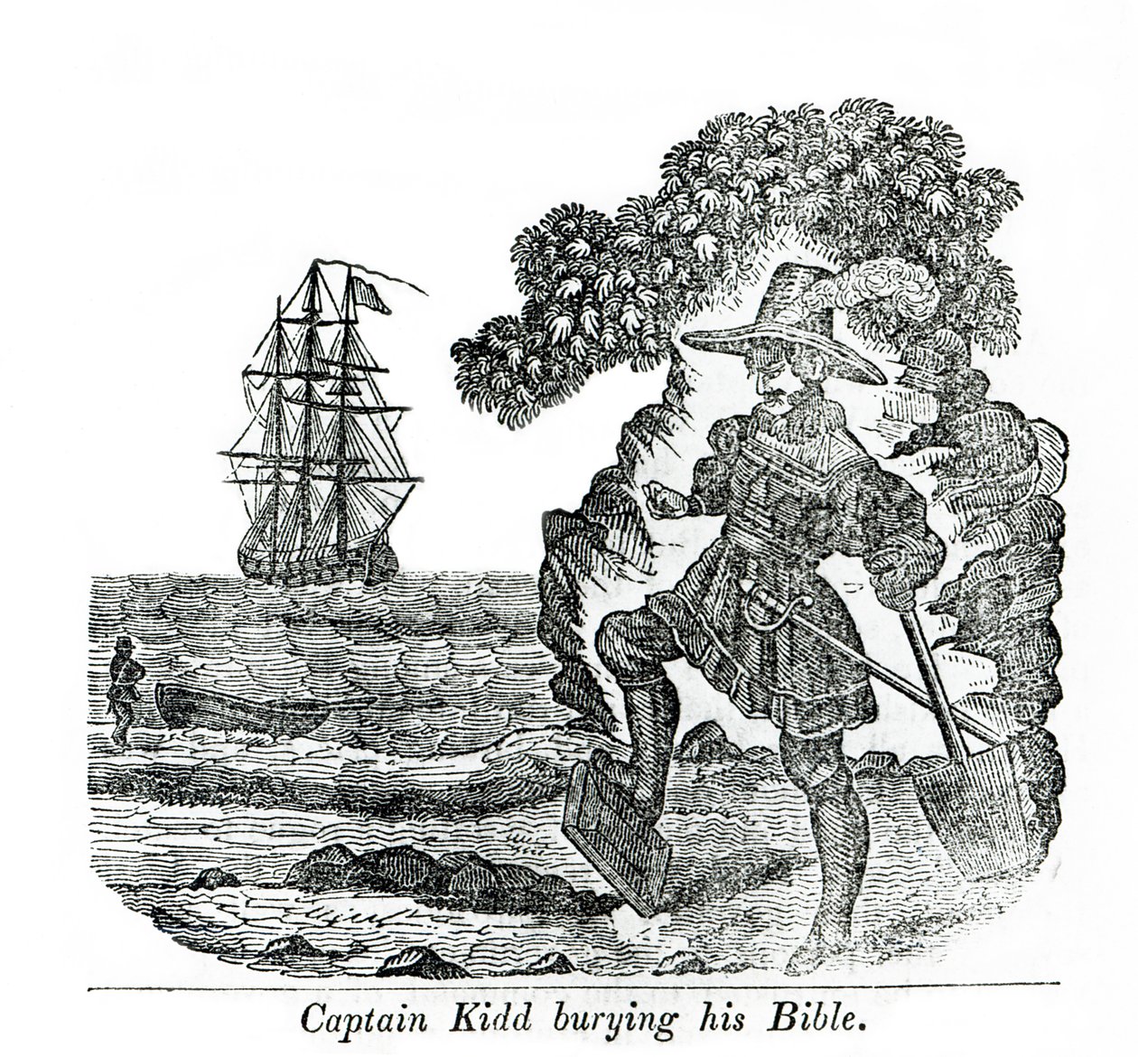 El Capitán Kidd enterrando su Biblia, ilustración de 