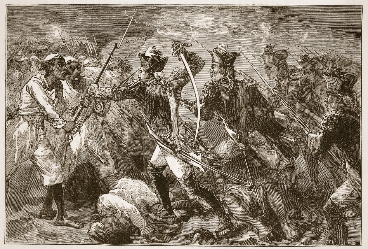 El Capitán Yorke liderando la esperanza perdida en Masulipatam, ilustración de Cassells Illustrated History of India de James Grant, pub. 1879 de English School