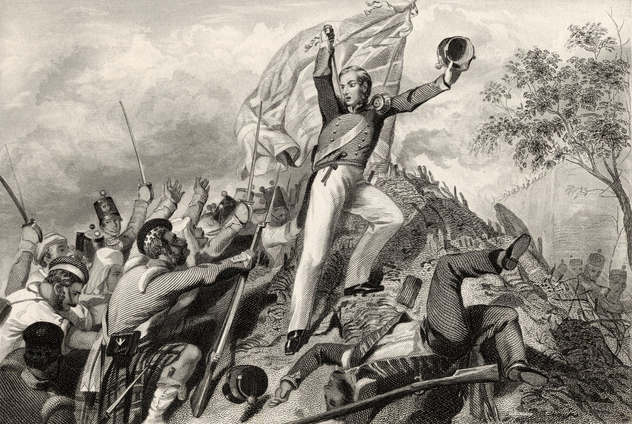 Captura de los cañones por los Highlanders antes de Cawnpore en 1857, de 