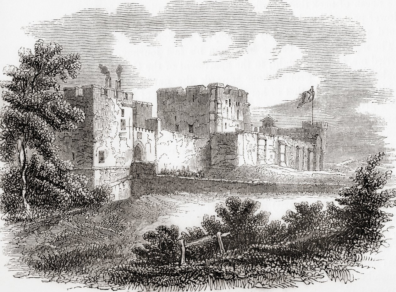 El castillo de Carlisle, Carlise, Cumbria, Inglaterra, visto aquí en el siglo XIX, de Old England: A Pictorial Museum, pub. 1847 de English School