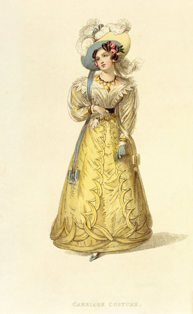 Vestido de Carroza, lámina de moda de Ackermanns Repository of Arts, c.1827 de English School