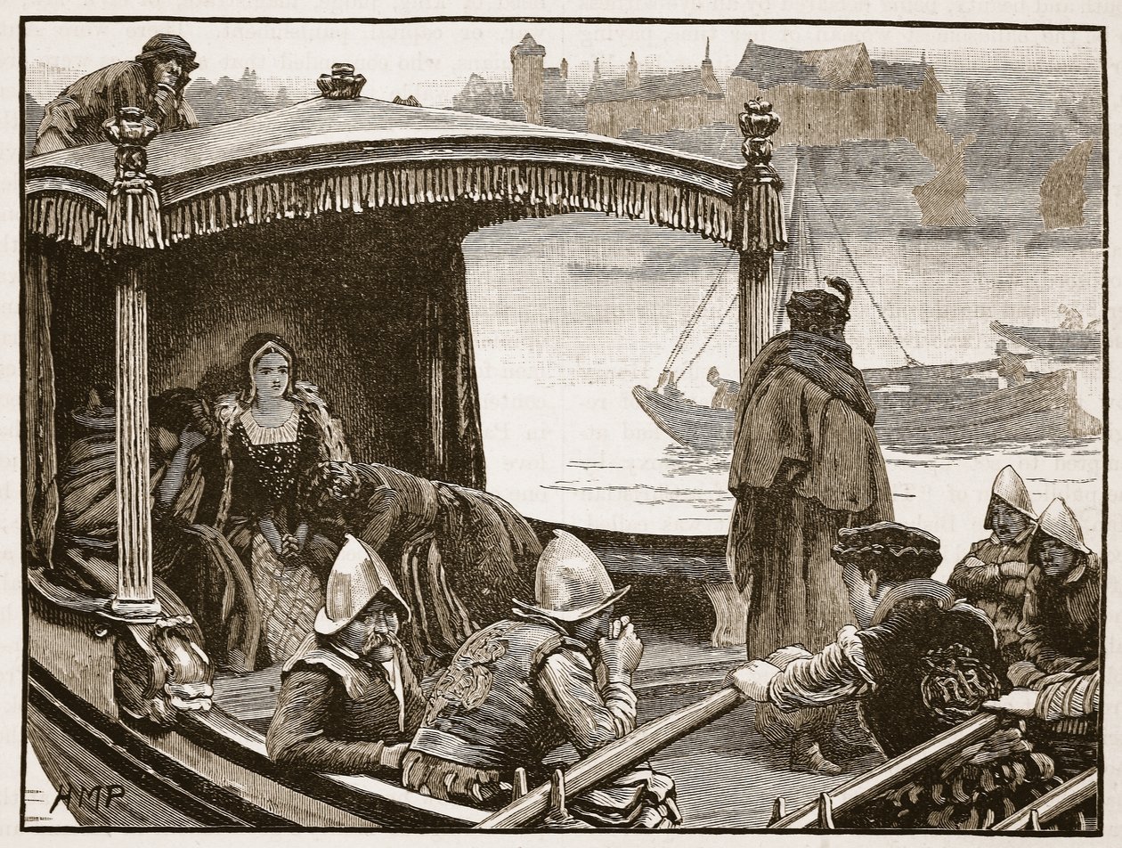 Catherine Howard siendo llevada a la Torre, ilustración de Cassells Illustrated History of England de English School