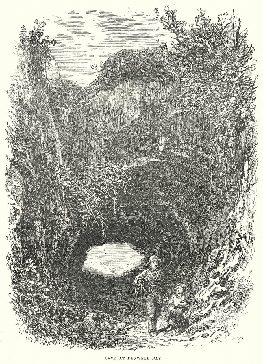 Cueva de Pegwell Bay (grabado) de English School