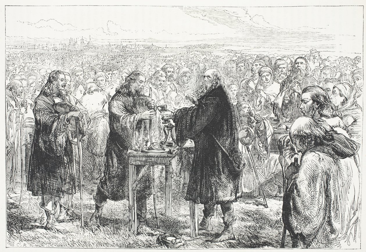 Celebración de la Eucaristía por los husitas en un campo cerca de Praga, ilustración de La Historia del Protestantismo por James Aitken Wylie (1808-1890), pub. 1878 de English School