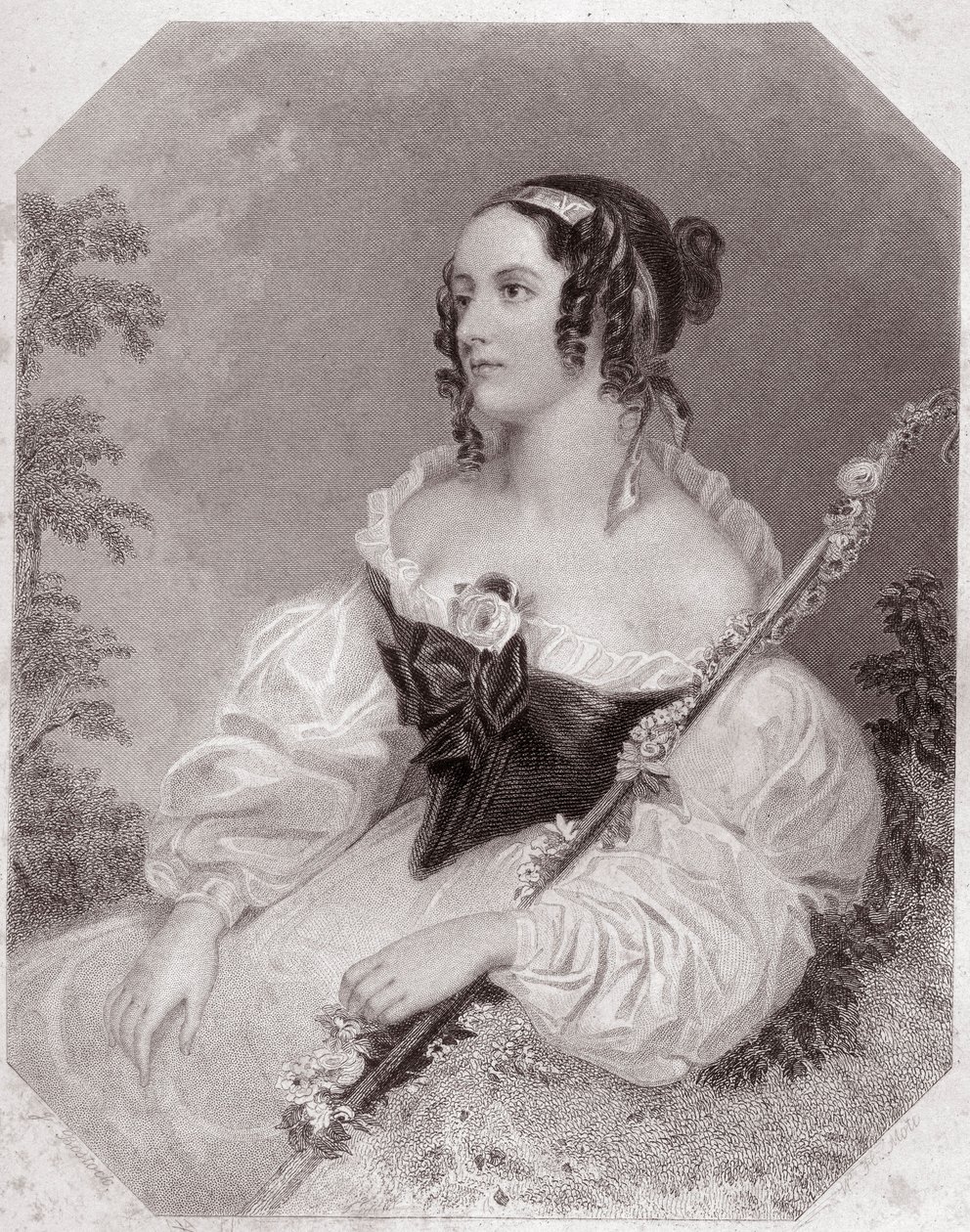 Celie hija de Frederic (Como gustéis) Celia (Como gustéis) en - “Galería de Mujeres de Shakespeare, colección de cuarenta y cinco retratos serios de artistas tempranos de Londres, enriquecidos con notas críticas y literarias” circa 1838 - de “Galería de de English School