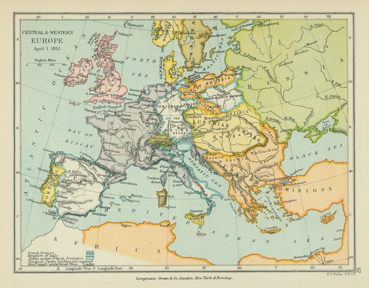 Europa Central y Occidental (litografía en color) de English School