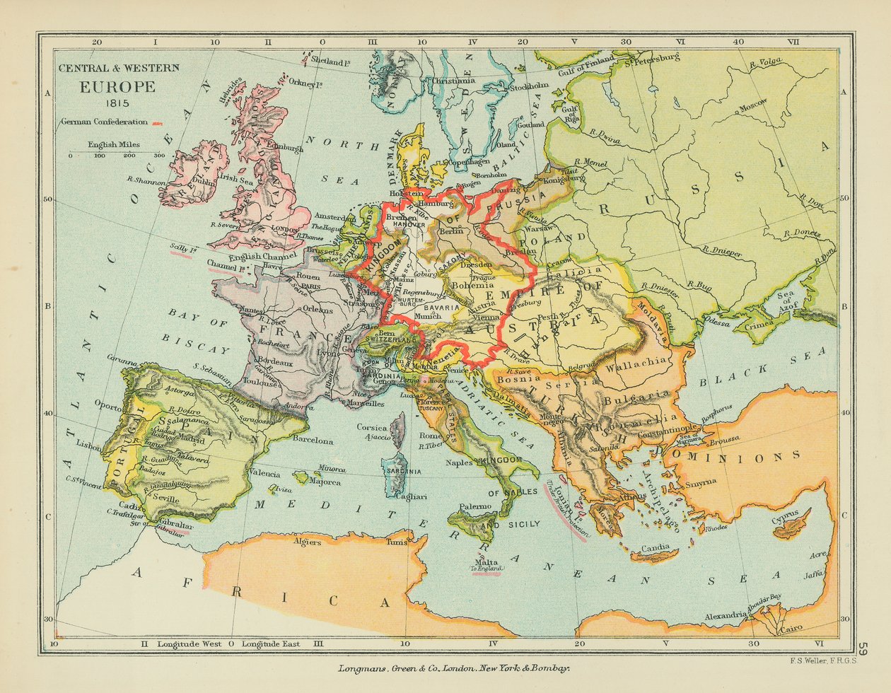 Europa Central y Occidental (litografía en color) de English School