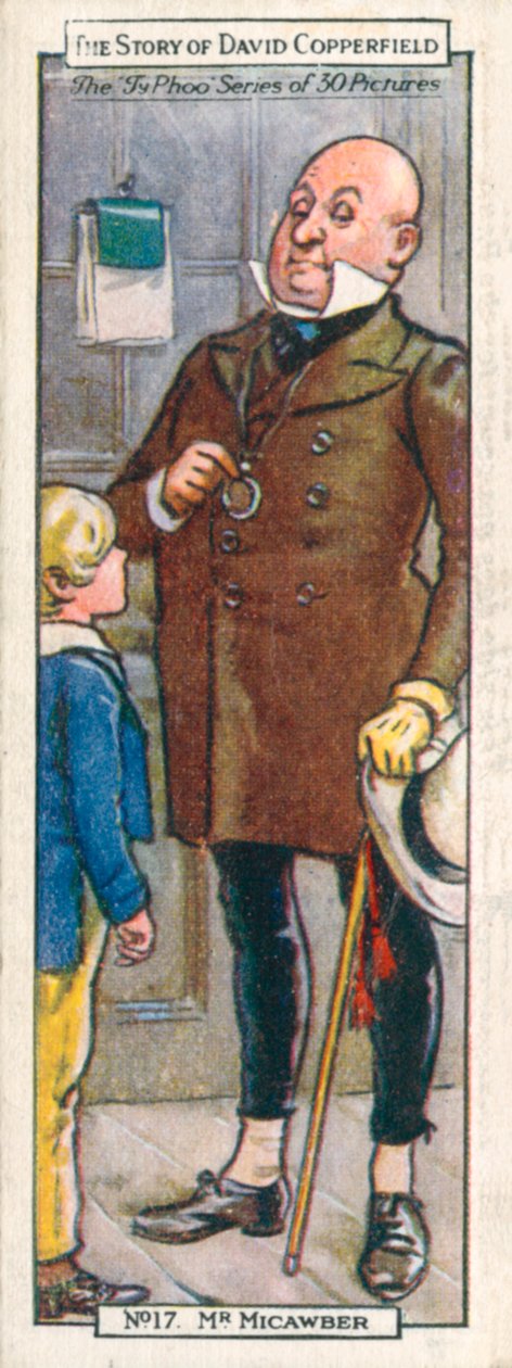 Personajes de David Copperfield: Mr Micawber (litografía en color) de English School