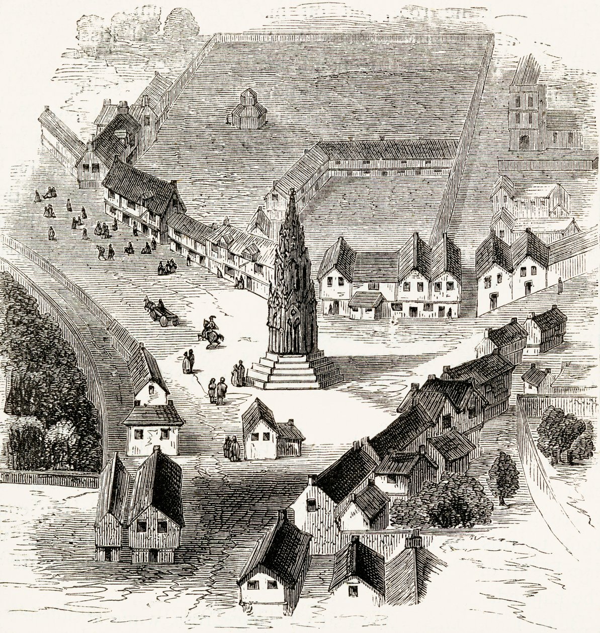 Charing Cross, Londres, en el siglo XVI, c.1865 (grabado en madera) de English School