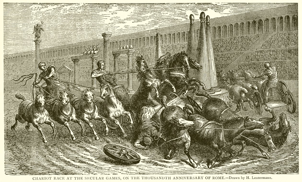 Carrera de cuadrigas en los Juegos Seculares, en el milenario de Roma (grabado) de English School