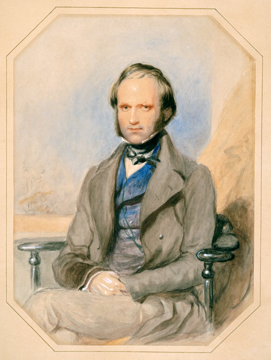 Charles Darwin (acuarela sobre papel) de English School