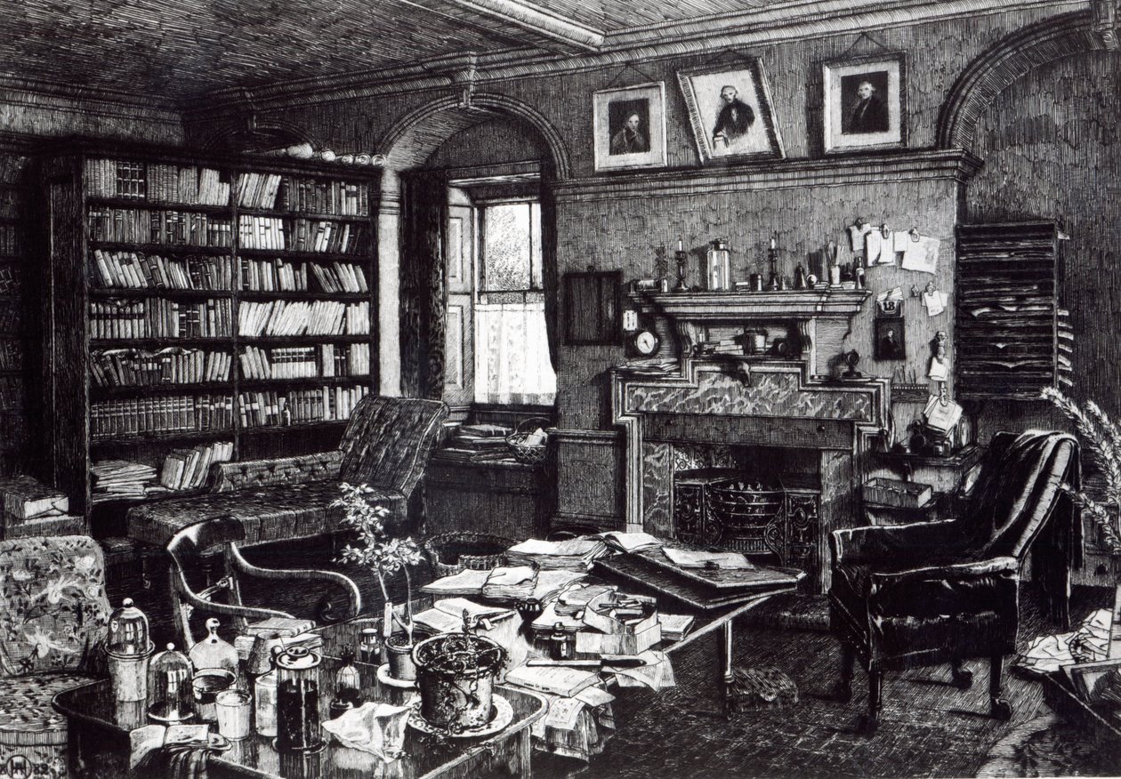 Estudio de Charles Darwin en Down House, 1882 de English School