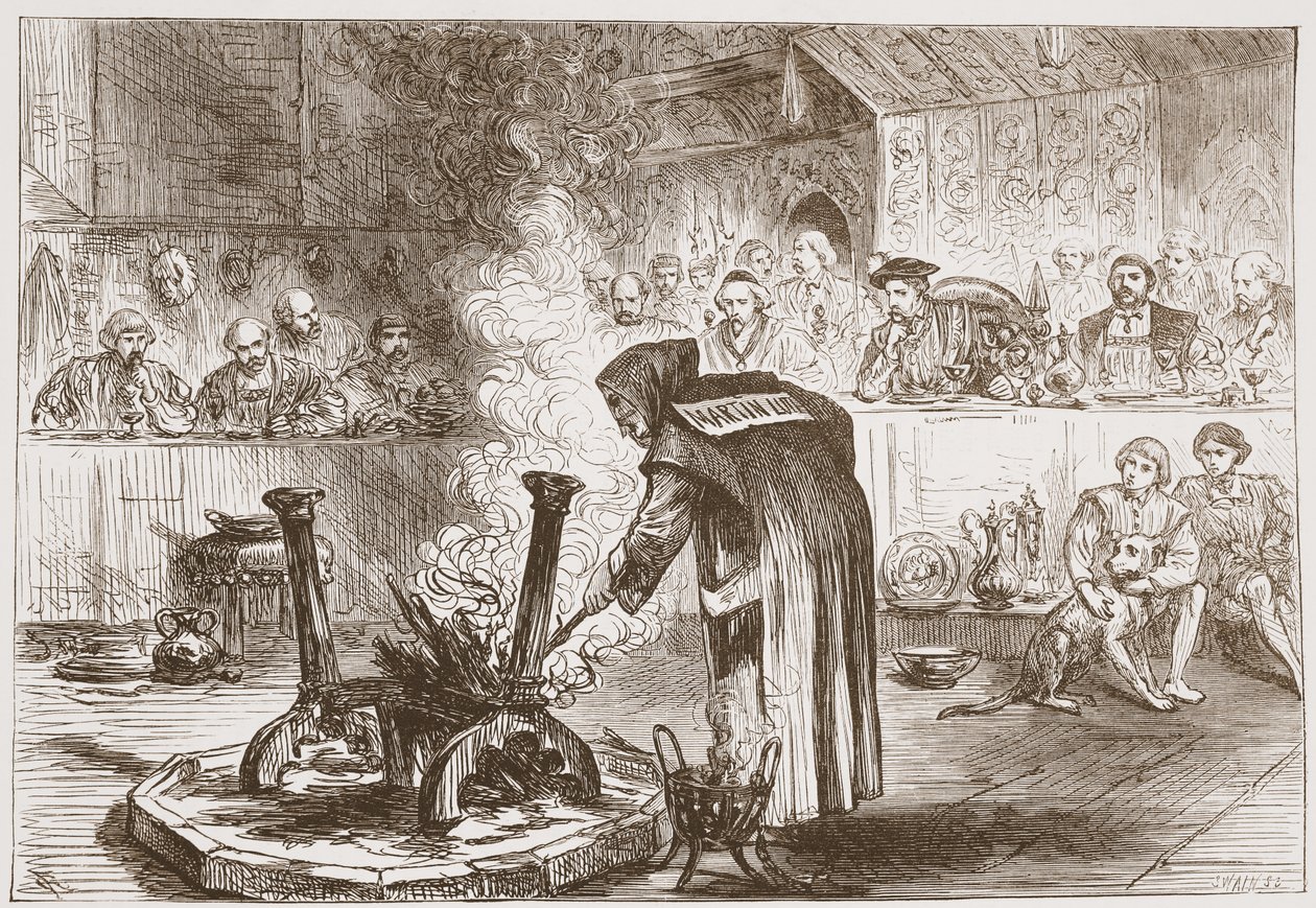Carlos ve la obra de las máscaras, ilustración de La Historia del Protestantismo de James Aitken Wylie, pub. 1878 de English School
