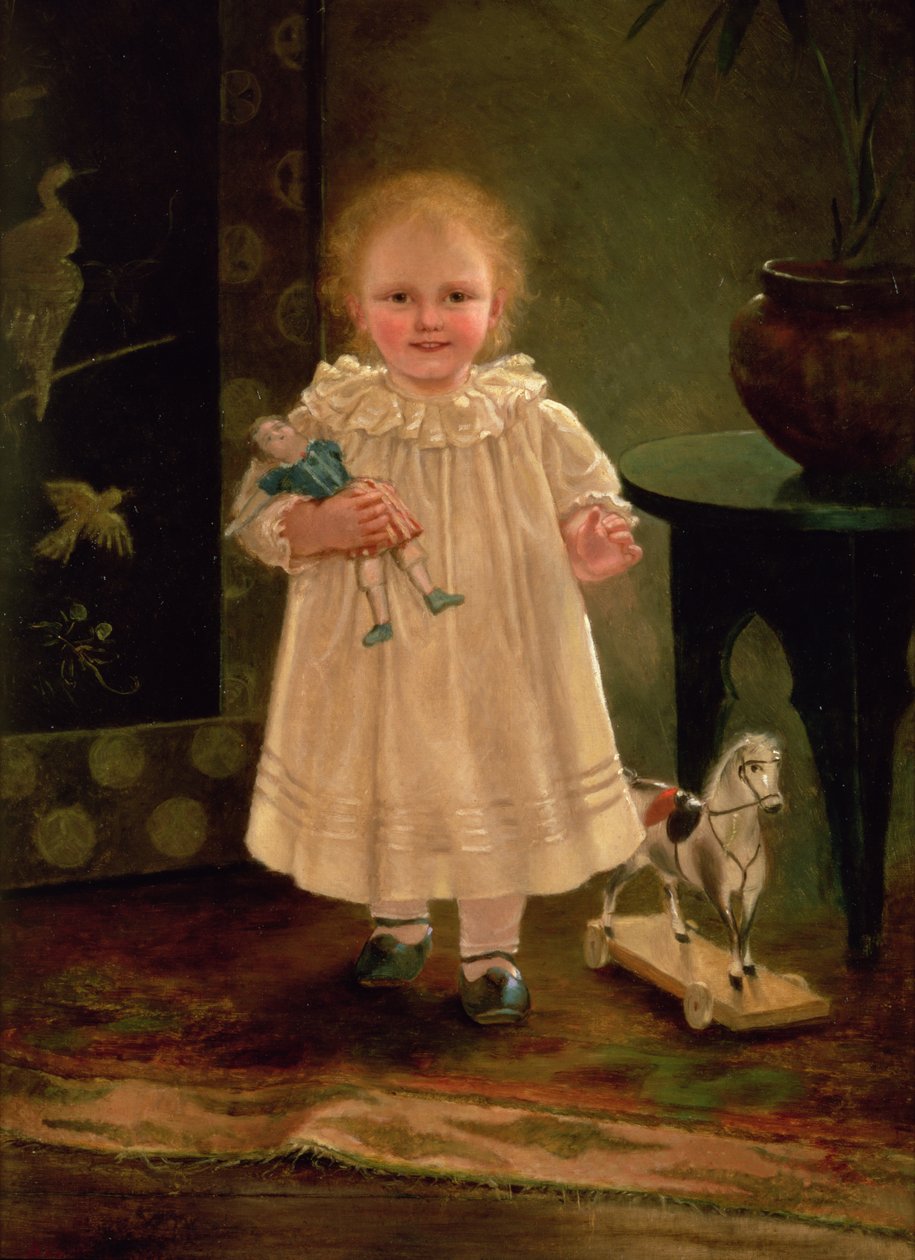 Niño con una muñeca y un caballo de juguete, c.1840 de English School