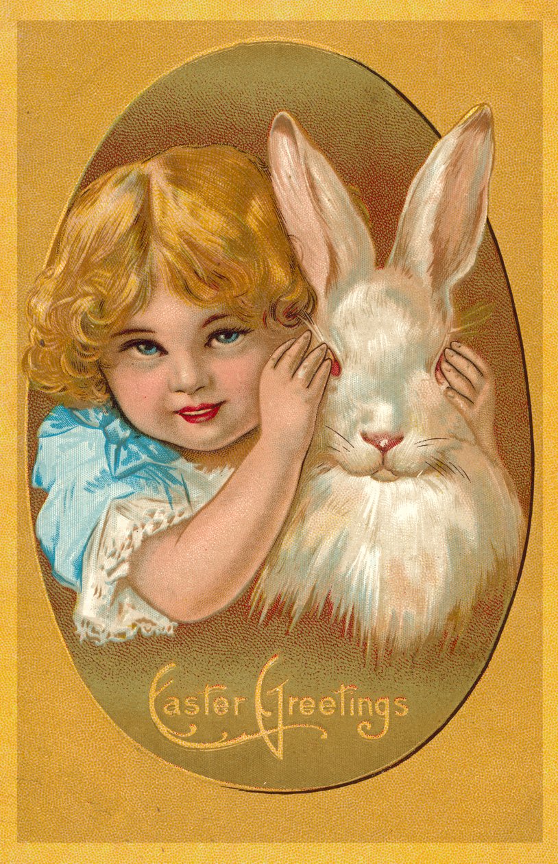Niño con un conejo (litografía en color) de English School
