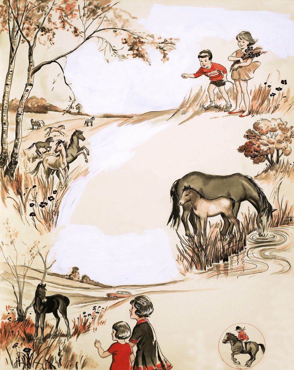 Niños y ponis de English School